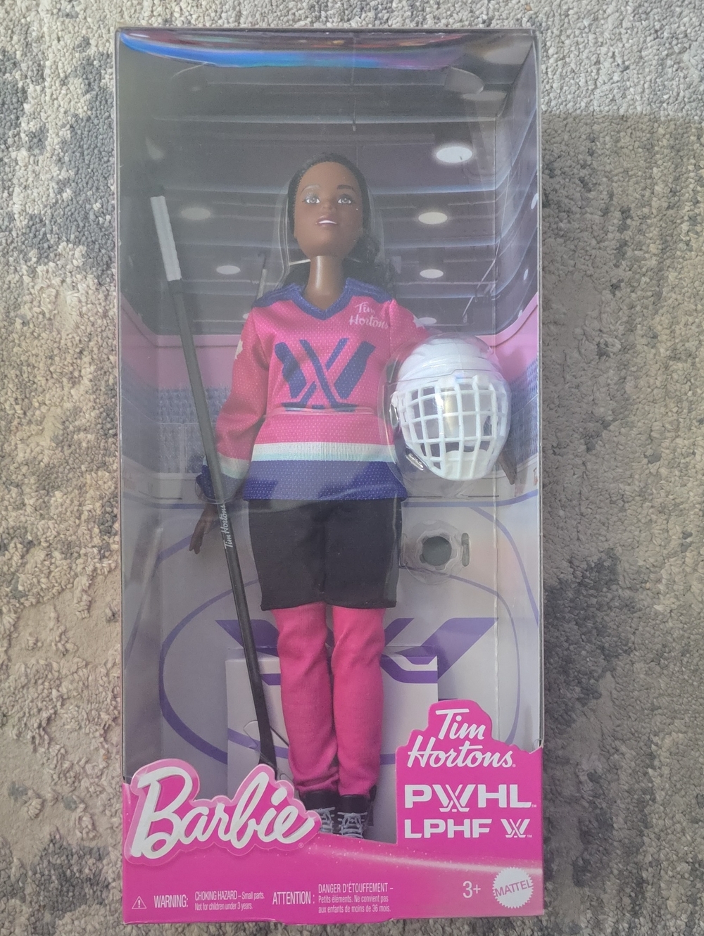 Mattel Barbie Hockey Doll in Pink and White Tim Hortons Jersey